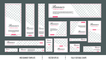 set of creative web banners of standard size with a place for photos. Vertical, horizontal and square template. Fashion Sale ad banner