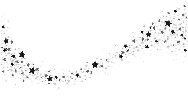 black stars confetti wave on white background