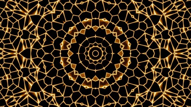 Transforming ornamental vintage Mandala. Seamless loop footage. Gold on black