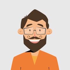 Avatar portrait of young man with beard and glasses. Vector illustration in flat style