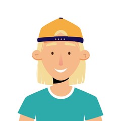 Avatar portrait of teenage boy wearing baseball cap. Vector illustration in flat style