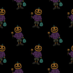 color happy Halloween pumpkin seamless pattern