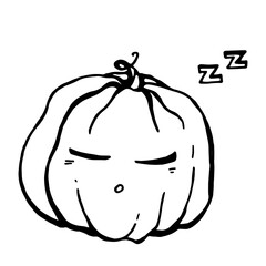 Lineart vector pumpkin sleeps and snores sweetly after a fun Halloween celebration.