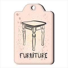 Stool without a back linear pattern on the tag for sale. Furniture. vector illustration