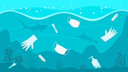 Pollution of the ocean by medical debris from the coronavirus.