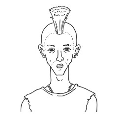 Vector Outline Character - Punk Young Man with Irokez.