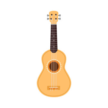 Classical acoustic guitar with wooden body, flat vector illustration isolated on white background. Musical string guitar instrument for folk and country music.