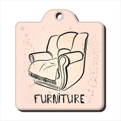 Chair line drawing on the tag for sale. Furniture. vector illustration