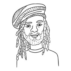 Vector Outline Character - Rastaman in Colorful Hat.