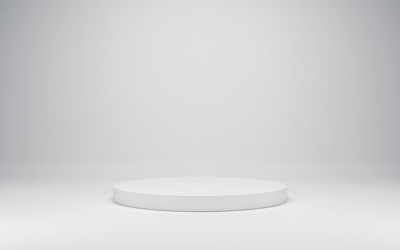 Blank white podium on white colors background, 3d render