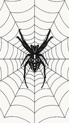 scary spider in the web in black and white silhouette drawing © Abin