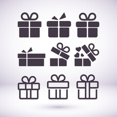 gift boxes, vector work set icon festive box heart box