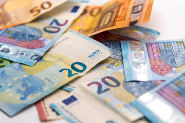 European banknotes  ofeuros, selective focus, close up