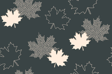 Maple leaf. Silhouettes and contours. Autumn Seamless Vector Illustration in Light Tones