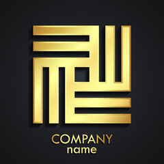 3d linear golden square logo design