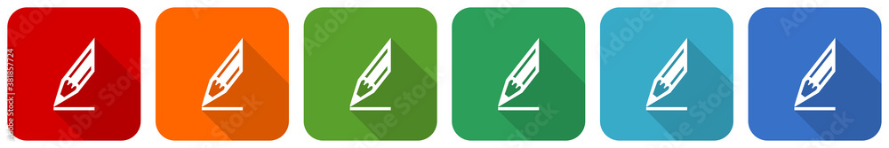 Leinwandbilder pencil icon set, flat design vector illustration in 6 colors options for webdesign and mobile applic