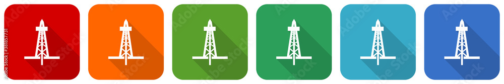 Poster drilling icon set, flat design vector illustration in 6 colors options for webdesign and mobile appl