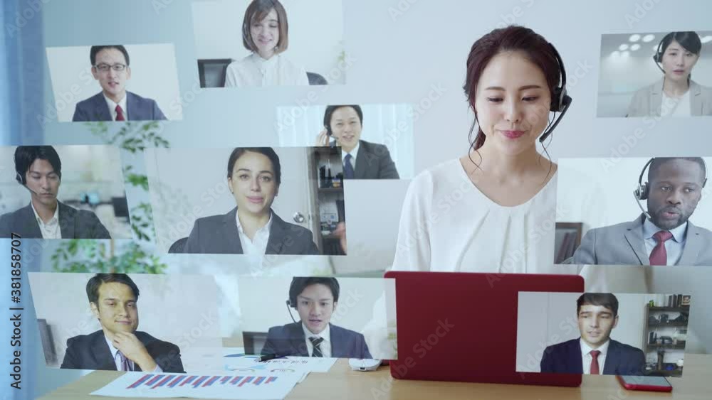 Poster ビデオ会議で話す女性　テレビ電話　テレワーク　リモートワーク