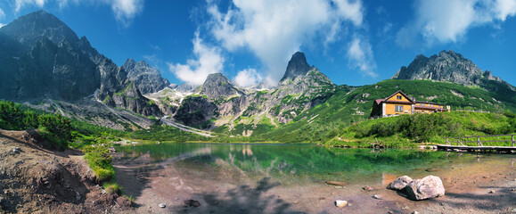 High Tatras and the Zelene Pleso (Green lake) with the Belianske Tatry behind,( Chata pri Zelenom Plese) Slovakia