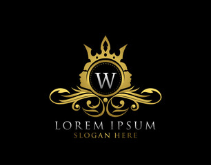 Royal Beauty Logo With W Letter. Luxury Gold Floral Badge With Beauty Woman Face Shape perfect for salon, spa, cosmetic, Boutique, Jewelry.