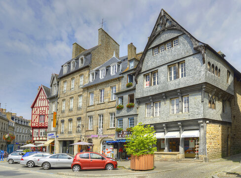 Historic houses on the main square - the pride of the city. Guingamp is a commune in Brittany region in northwestern France.