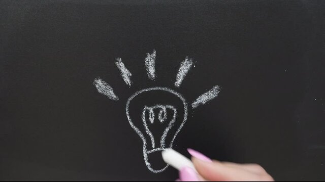 Handwriting words "Idea" with drawing a light bulb with white chalk on blackboard
