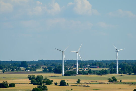 wind turbine on blue sky, in Sweden Scandinavia North Europe