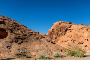 Valley of Fire. Red rock mountains and cliffs in the desert of Nevada at Valley of Fire State Park.