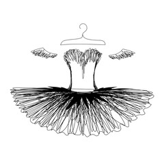 Ballet tutu on a hanger silhouette. Vector illustration of a dress for a ballerina.