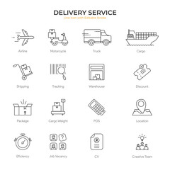 Set of Icons for Delivery Service Companies with Line Style and Editable Stroke