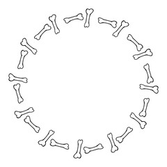 Round frame with black-and-white bones for Halloween. Vector image.