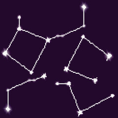Fototapeta na wymiar Pixel star constellation. Constellation Map. Pixel art 8 bit.