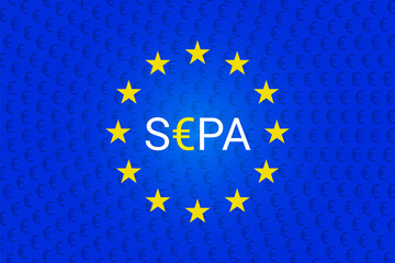 SEPA - Single Euro Payments Area. Flag of Europe Union- EU