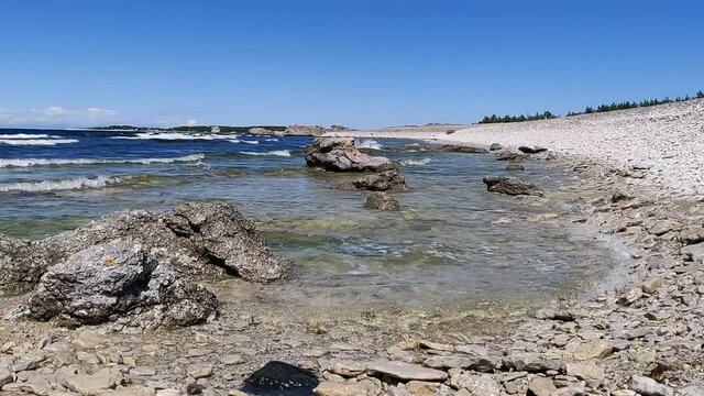 Waves at limestone beach, Gotland