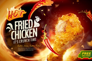 Fried chicken ad - obrazy, fototapety, plakaty