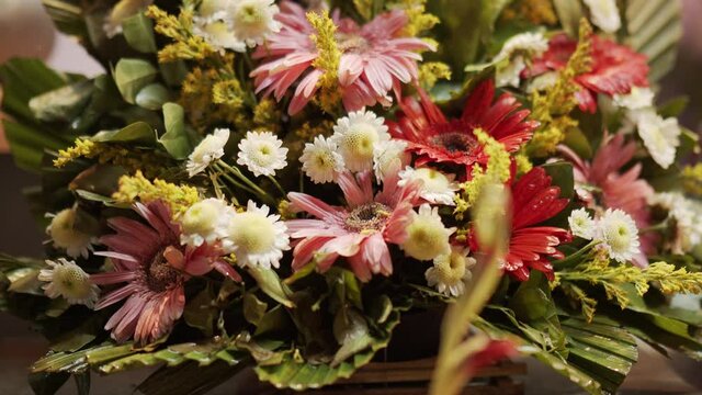 Flowers in a flower shop at night.