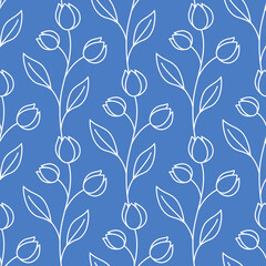 Floral seamless pattern. Flowers background. Vector illustration. Repeating texture. Modern ornament in style line art. Design textile, paper, wallpaper, cloth.