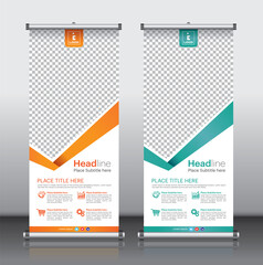 Obraz premium roll up brochure flyer banner design vertical template vector, abstract geometric background, modern x-banner and flag-banner,rectangle size.
