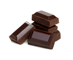 close up of chocolate pieces on white