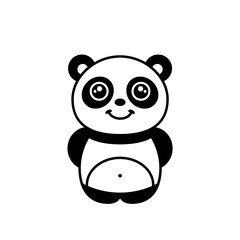 Cute little panda smiling. Kawaii baby panda bear. Kids drawing. Funny cartoon panda standing. Wildlife endangered animal. The giant panda doodle. Black outline. Vector illustration, flat, clip art.