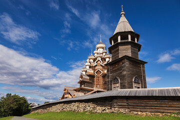 Transfiguration Church with Bell Tower at Kizhi Pogost historical site Onega lake Karelia Russia