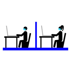 Fototapeta premium Keep a social distance at work and be safe. Use medical masks to protect against coronavirus.