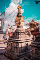 Swayambhunath Stupa located at heart of Kathmandu Valley, Nepal. The complex consists of a stupa, a variety of shrines and temples, some dating back to the Licchavi period. 