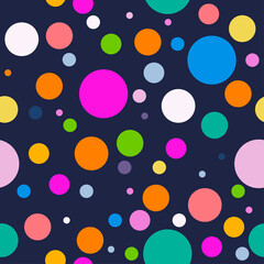 Multi-colored round peas of different sizes on a dark blue background. Vector