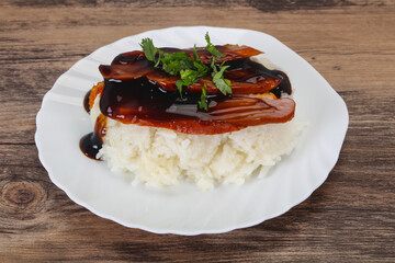 Rice with duck breast in Unagi sauce