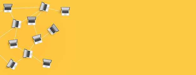 Background with computers connected to the global network. The concept is global communications, globalization and unification. User interaction within local and global networks.