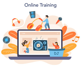 DJ online service or platform. Person standing at turntable