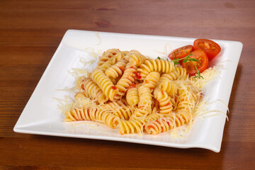 Italian springs pasta with tomato sauce