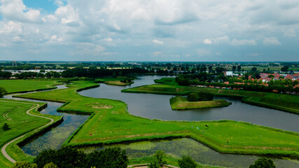 View of the city Heusden, Netherland shot with a drone. 