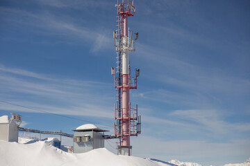 Communication equipment in the mountains. The repeater is located at a high altitude. 
